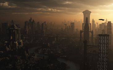 Futuristic city evening