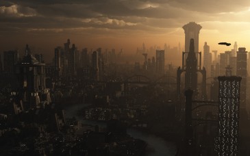 Futuristic city evening