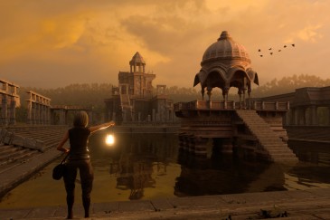 Water temple at dusk