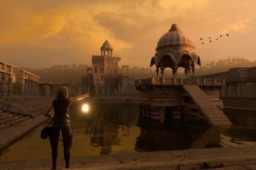 Water temple at dusk